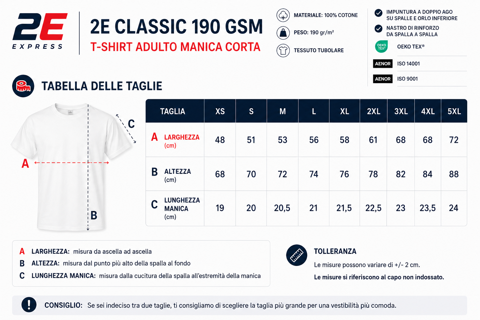 tabella taglia 2express