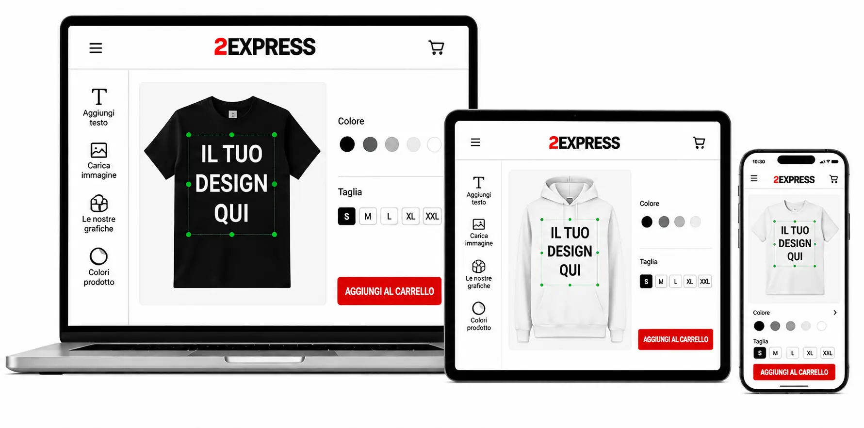 Cliente che personalizza la maglietta sul configuratore 2Express