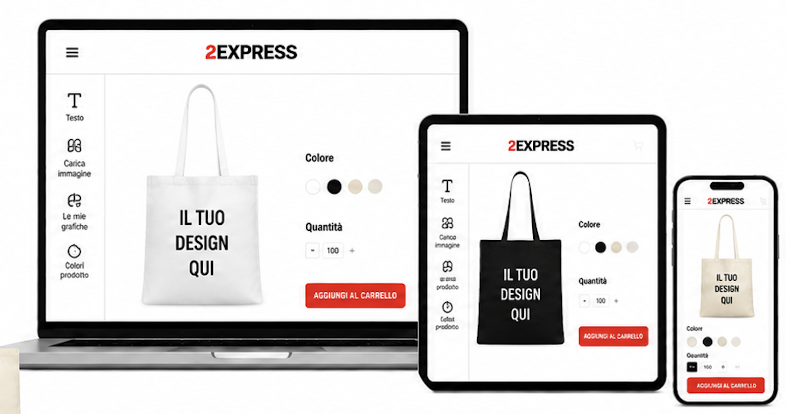 Personalizzatore shopper 2Express su laptop, tablet e smartphone