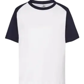 T-shirt bambino girocollo manica corta in 100% cotone 155 g โ 2E94SUBRN Bianco/Blu navy