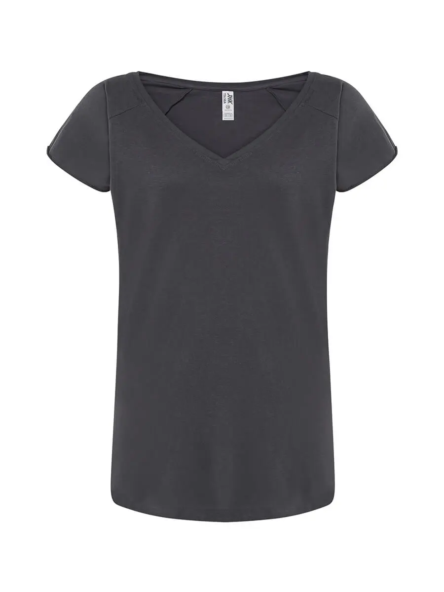 T-shirt donna scollo a v manica corta in 100% cotone 120 g – 2E7CLZKCB Antracite T-shirt donna scollo a v manica corta in 100% cotone 120 g – 2E7CLZKCB Antracite