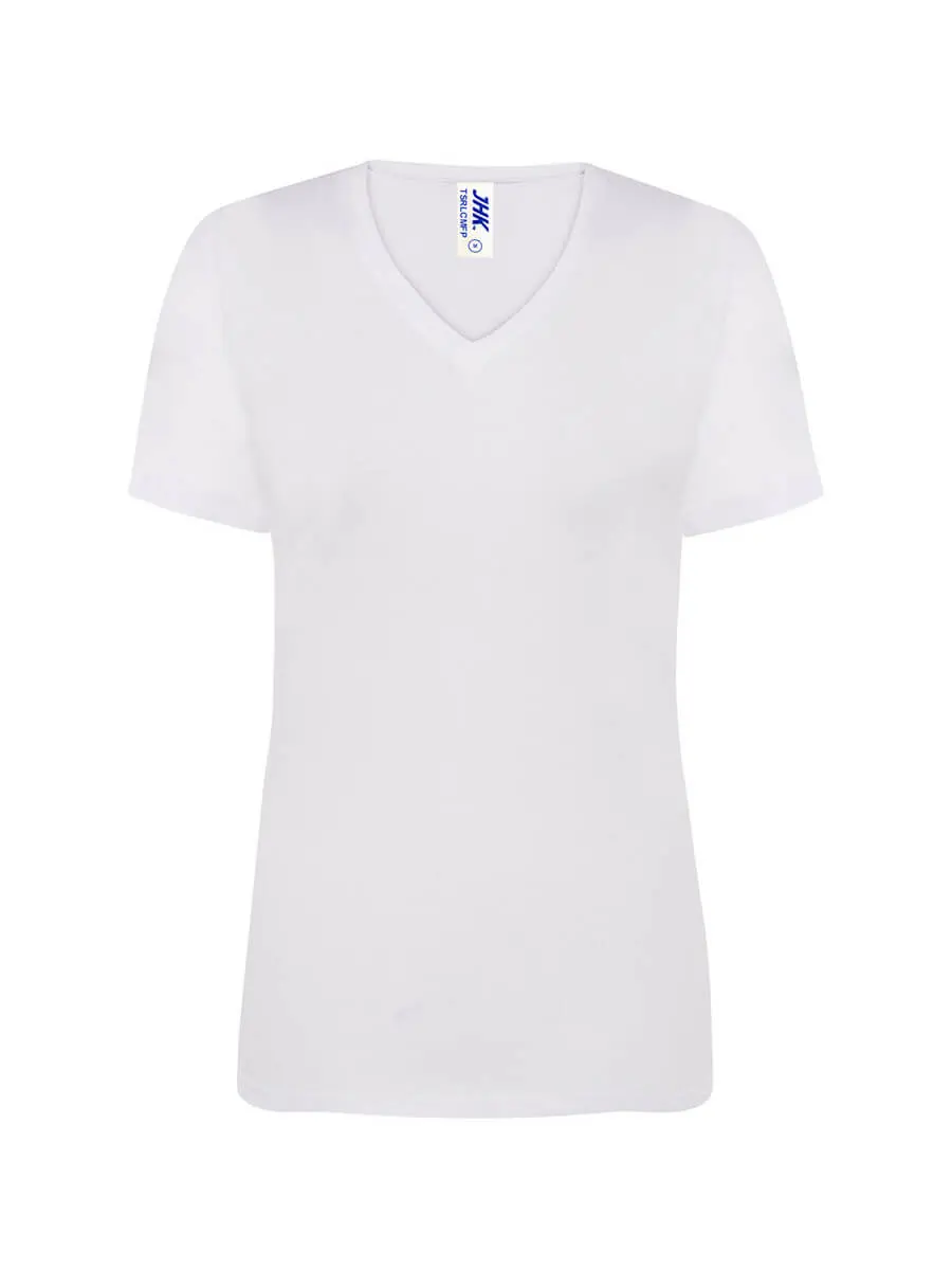 T-shirt donna scollo a v manica corta in 100% cotone 145 g Bianco T-shirt donna scollo a v manica corta in 100% cotone 145 g Bianco