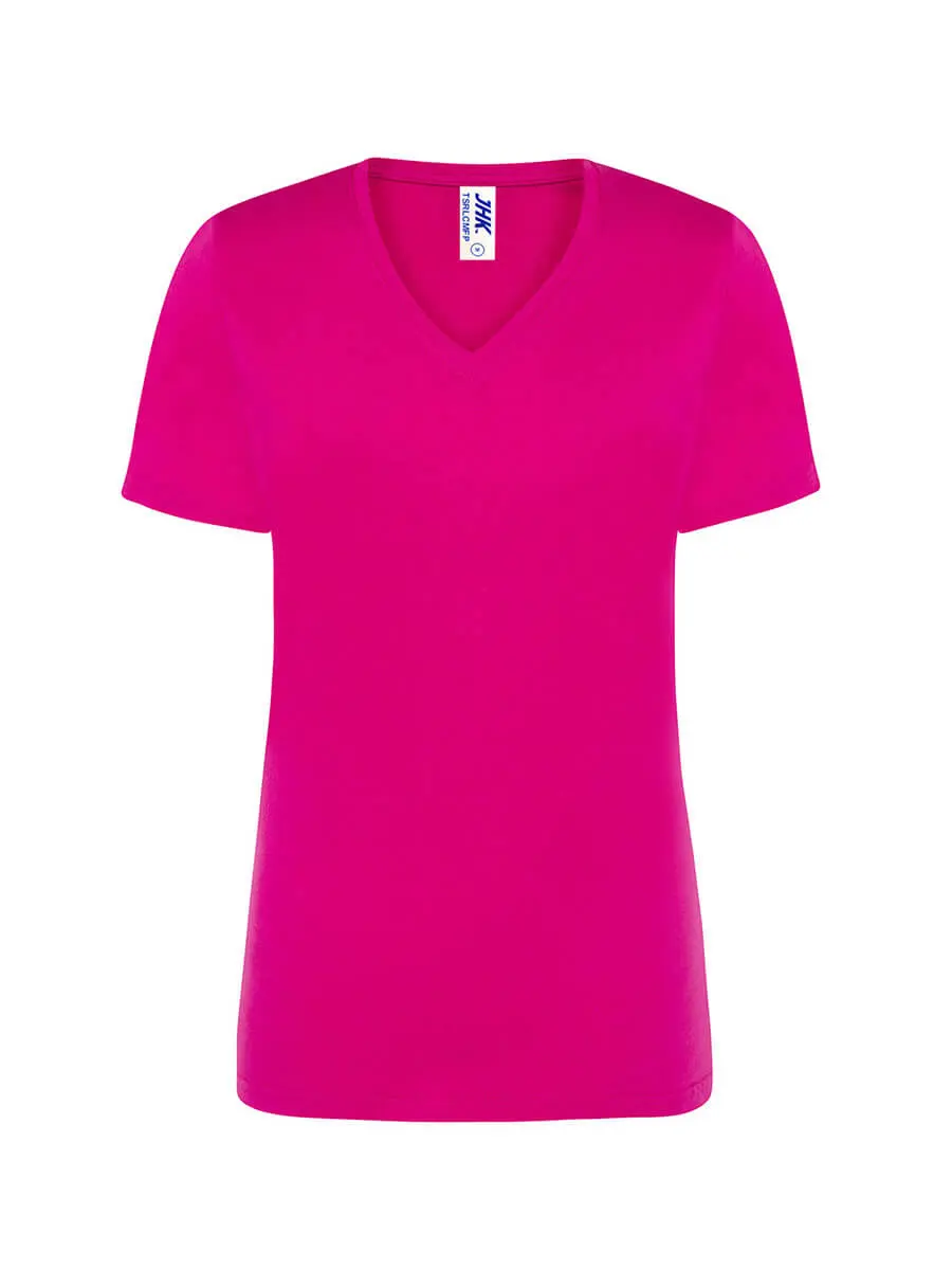 T-shirt donna scollo a v manica corta in 100% cotone 145 g Fucsia T-shirt donna scollo a v manica corta in 100% cotone 145 g Fucsia