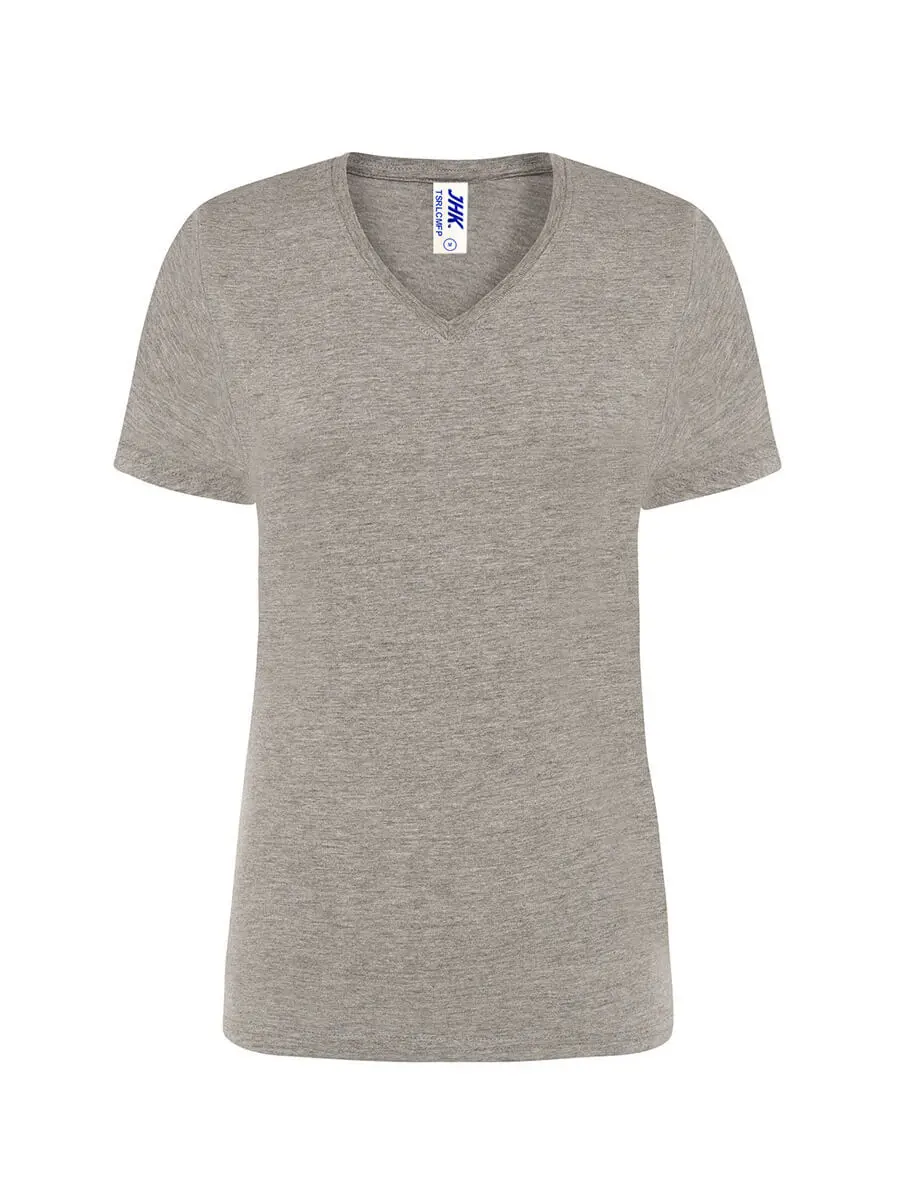 T-shirt donna scollo a v manica corta in 100% cotone 145 g Grigio melange T-shirt donna scollo a v manica corta in 100% cotone 145 g Grigio melange