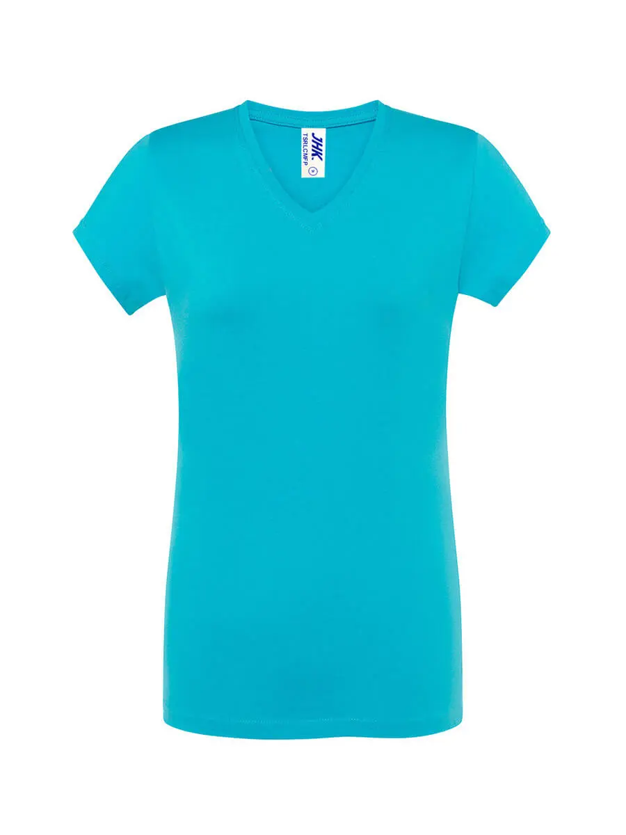 T-shirt donna scollo a v manica corta in 100% cotone 145 g Turchese T-shirt donna scollo a v manica corta in 100% cotone 145 g Turchese