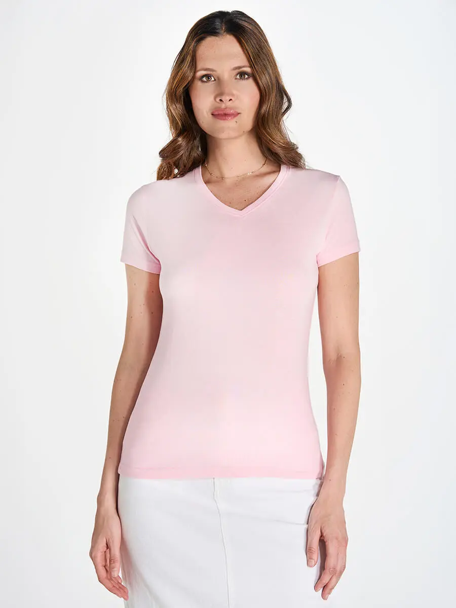 T-shirt donna scollo a v manica corta in 100% cotone 145 g T-shirt donna scollo a v manica corta in 100% cotone 145 g