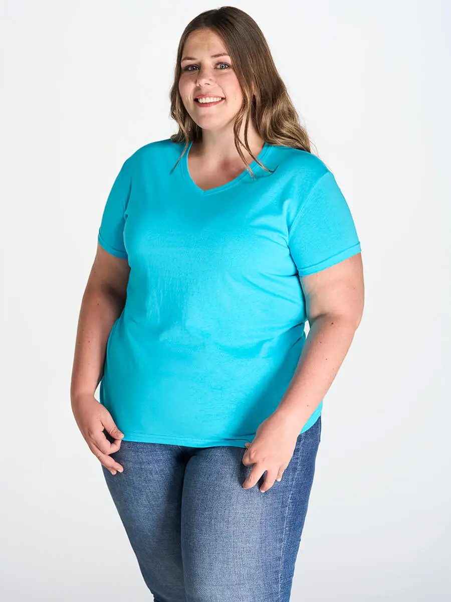 T-shirt donna scollo a v manica corta in 100% cotone 155 g T-shirt donna scollo a v manica corta in 100% cotone 155 g
