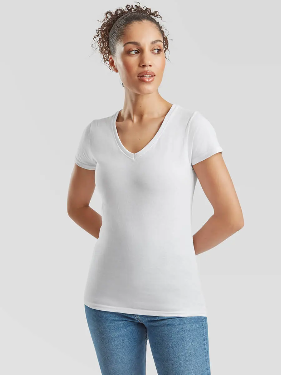 T-shirt donna scollo a v manica corta in 100% cotone 165 g T-shirt donna scollo a v manica corta in 100% cotone 165 g