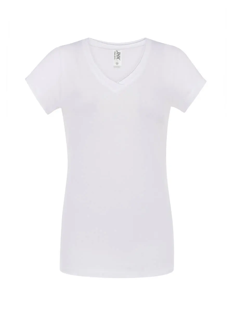 T-shirt donna scollo a v manica corta slim fit in 100% cotone 140 g Bianco T-shirt donna scollo a v manica corta slim fit in 100% cotone 140 g Bianco