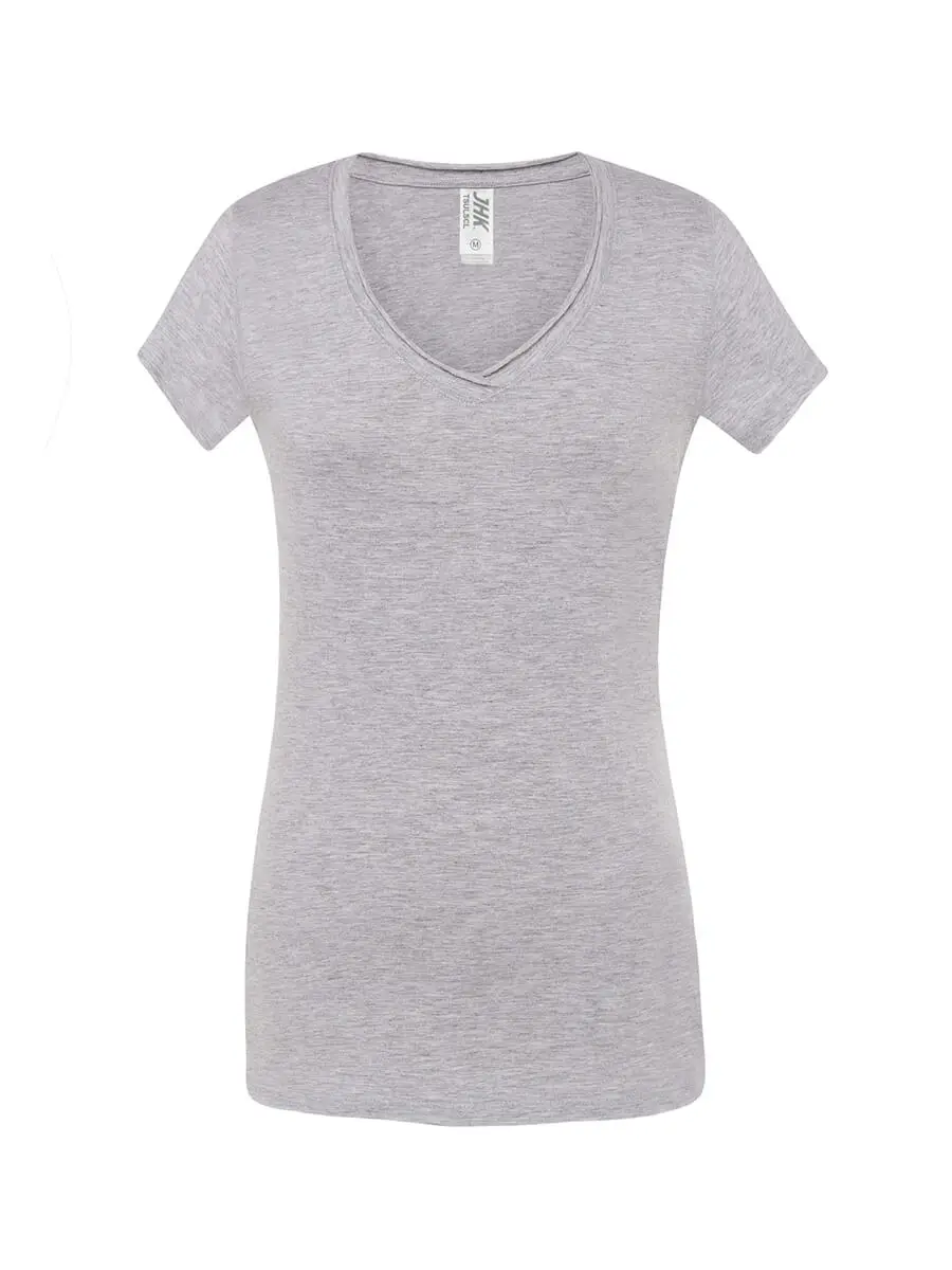 T-shirt donna scollo a v manica corta slim fit in 100% cotone 140 g Grigio cenere melange T-shirt donna scollo a v manica corta slim fit in 100% cotone 140 g Grigio cenere melange