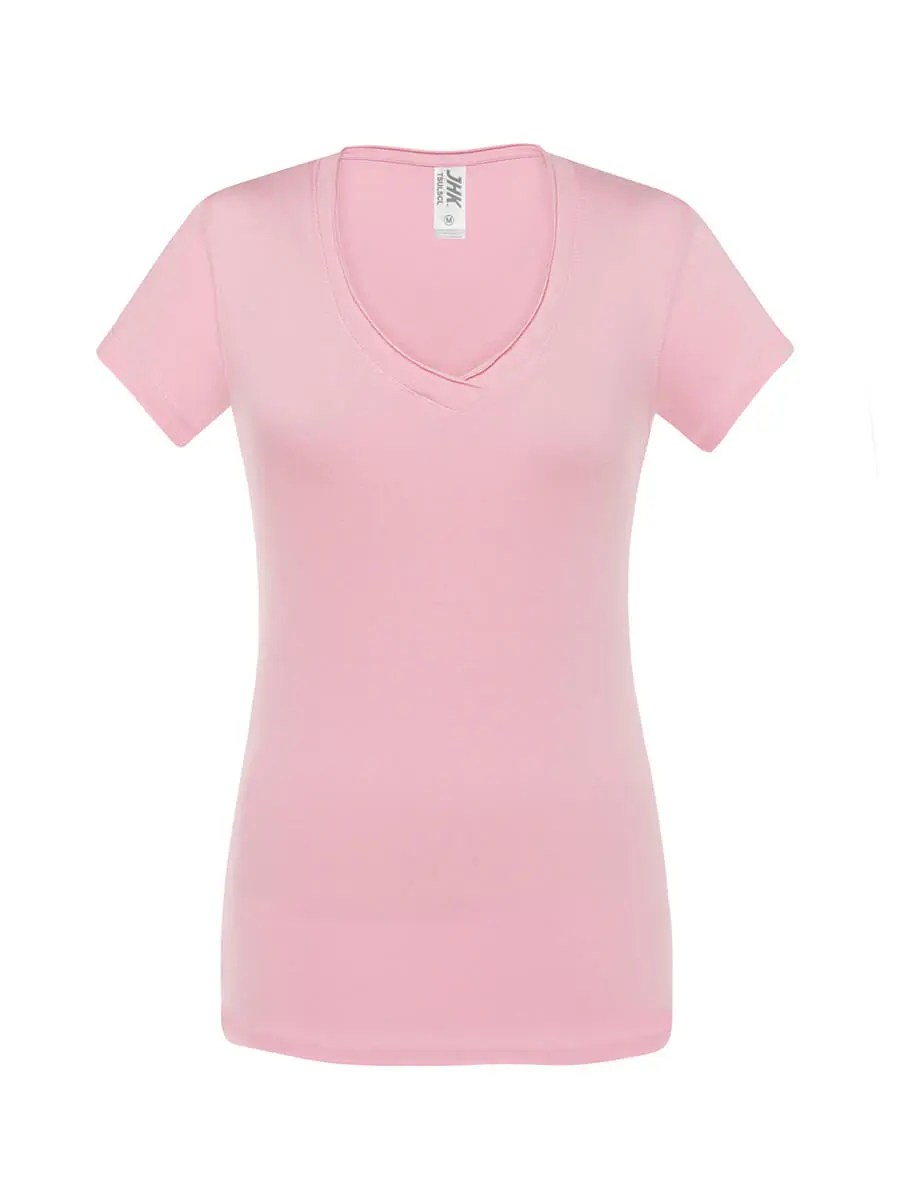 T-shirt donna scollo a v manica corta slim fit in 100% cotone 140 g Rosa T-shirt donna scollo a v manica corta slim fit in 100% cotone 140 g Rosa