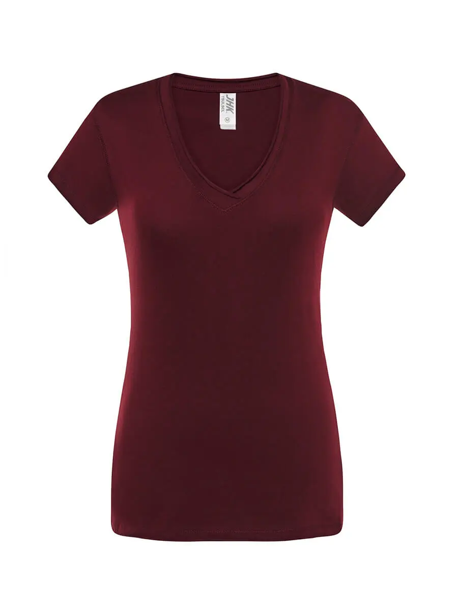 T-shirt donna scollo a v manica corta slim fit in 100% cotone 140 g Rosso cardinale T-shirt donna scollo a v manica corta slim fit in 100% cotone 140 g Rosso cardinale