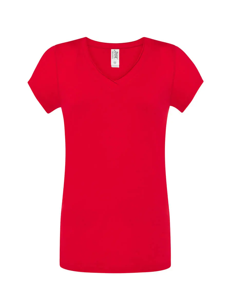 T-shirt donna scollo a v manica corta slim fit in 100% cotone 140 g Rosso T-shirt donna scollo a v manica corta slim fit in 100% cotone 140 g Rosso