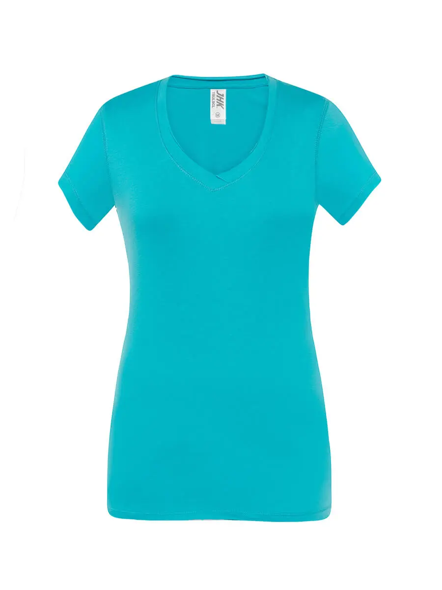 T-shirt donna scollo a v manica corta slim fit in 100% cotone 140 g Turchese T-shirt donna scollo a v manica corta slim fit in 100% cotone 140 g Turchese