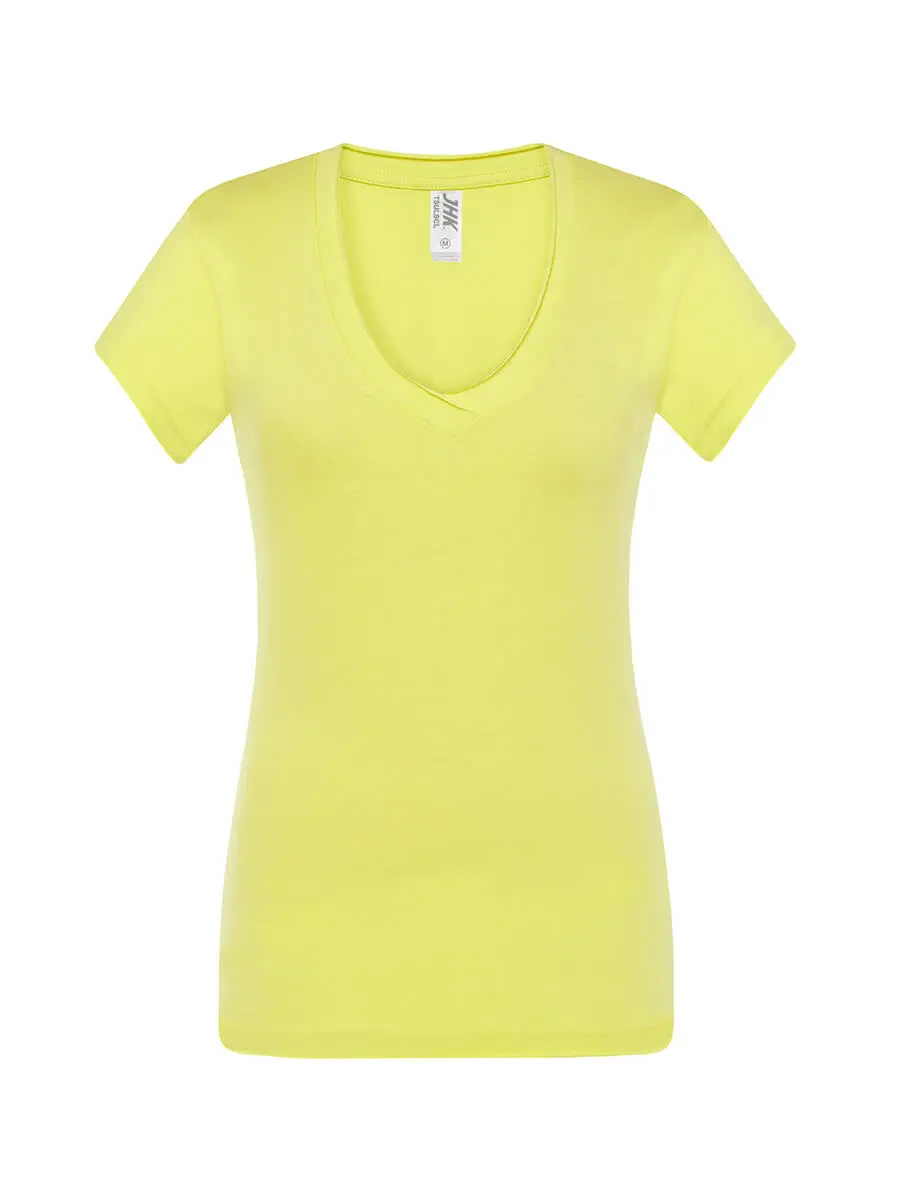 T-shirt donna scollo a v manica corta slim fit in 100% cotone 140 g Verde mela T-shirt donna scollo a v manica corta slim fit in 100% cotone 140 g Verde mela