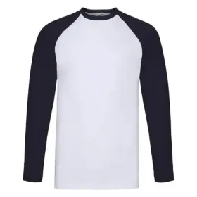 T-shirt manica lunga uomo girocollo in 100% cotone 165 g Bianco/Blu navy