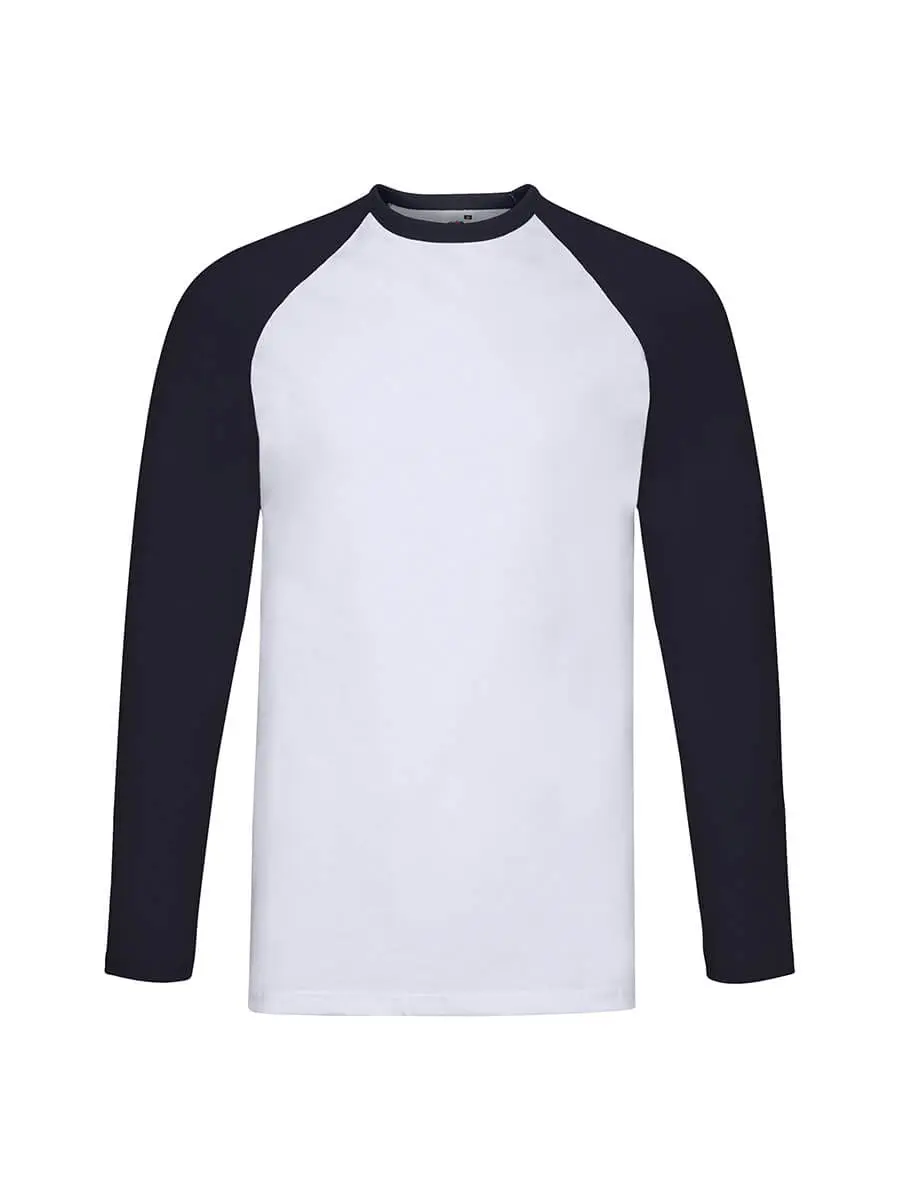 T-shirt manica lunga uomo girocollo in 100% cotone 165 g Bianco/Blu navy T-shirt manica lunga uomo girocollo in 100% cotone 165 g Bianco/Blu navy