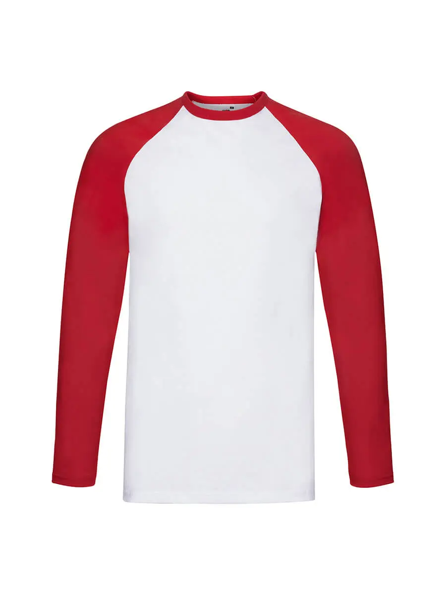 T-shirt manica lunga uomo girocollo in 100% cotone 165 g Bianco/Rosso T-shirt manica lunga uomo girocollo in 100% cotone 165 g Bianco/Rosso